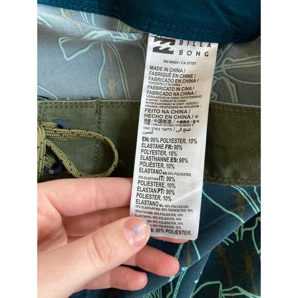 Billabong Swim Trunks 38 Hawaiian Floral Drawstring Recycler Pro Blue Shorts - Picture 7 of 13